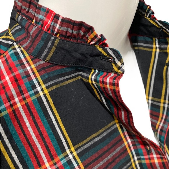 J. Crew women’s size 00 ruffled mock neck plaid button up shirt dress. - Picture 5 of 8